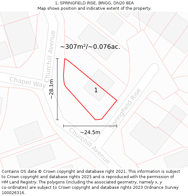 1, SPRINGFIELD RISE, BRIGG, DN20 8EA: Plot and title map