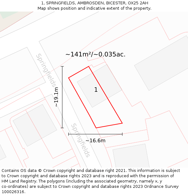 1, SPRINGFIELDS, AMBROSDEN, BICESTER, OX25 2AH: Plot and title map