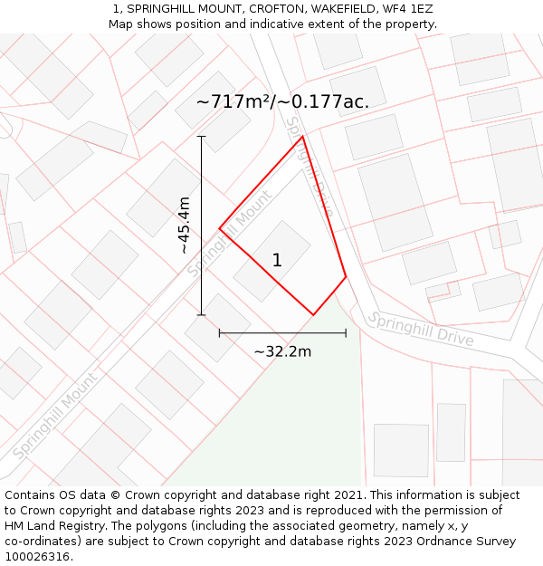 1, SPRINGHILL MOUNT, CROFTON, WAKEFIELD, WF4 1EZ: Plot and title map