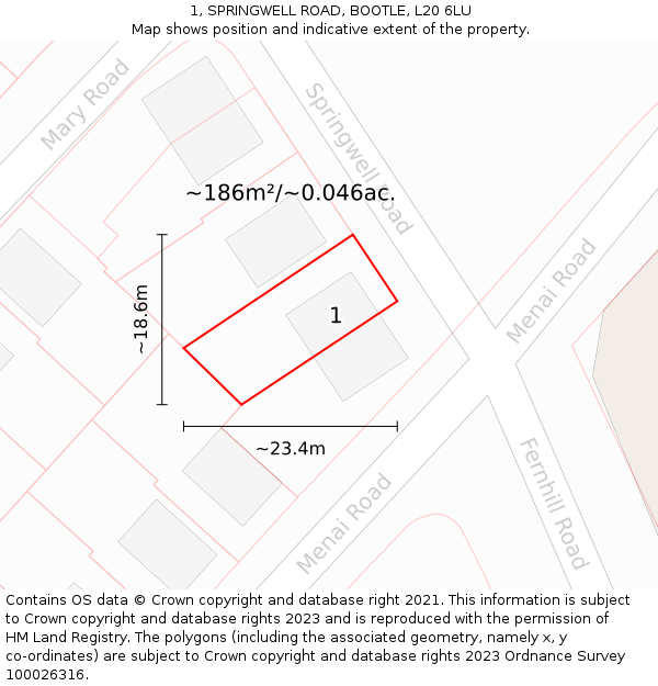1, SPRINGWELL ROAD, BOOTLE, L20 6LU: Plot and title map