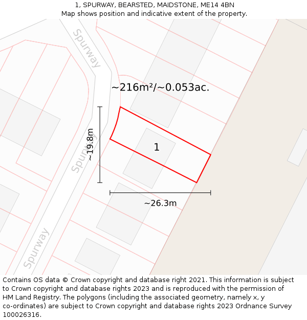 1, SPURWAY, BEARSTED, MAIDSTONE, ME14 4BN: Plot and title map