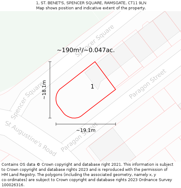 1, ST. BENET'S, SPENCER SQUARE, RAMSGATE, CT11 9LN: Plot and title map