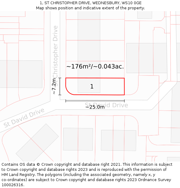 1, ST CHRISTOPHER DRIVE, WEDNESBURY, WS10 0GE: Plot and title map