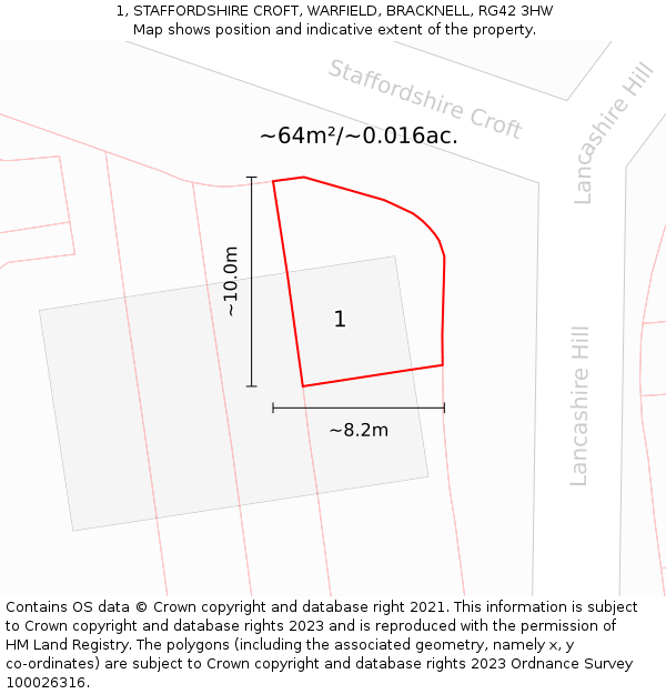 1, STAFFORDSHIRE CROFT, WARFIELD, BRACKNELL, RG42 3HW: Plot and title map