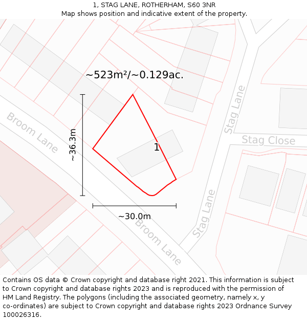 1, STAG LANE, ROTHERHAM, S60 3NR: Plot and title map