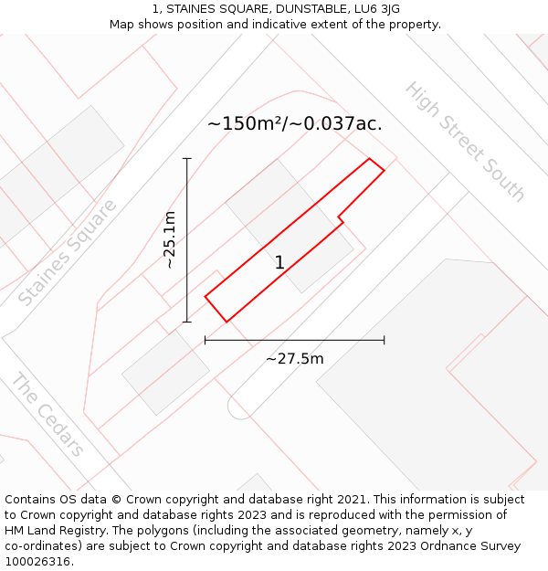 1, STAINES SQUARE, DUNSTABLE, LU6 3JG: Plot and title map