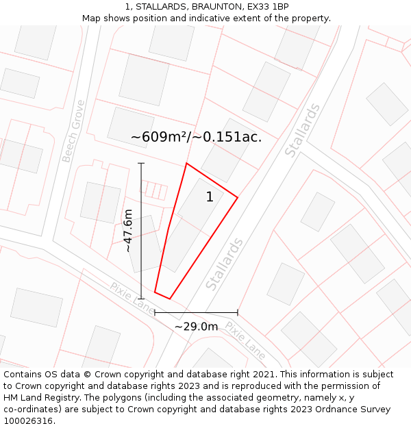 1, STALLARDS, BRAUNTON, EX33 1BP: Plot and title map