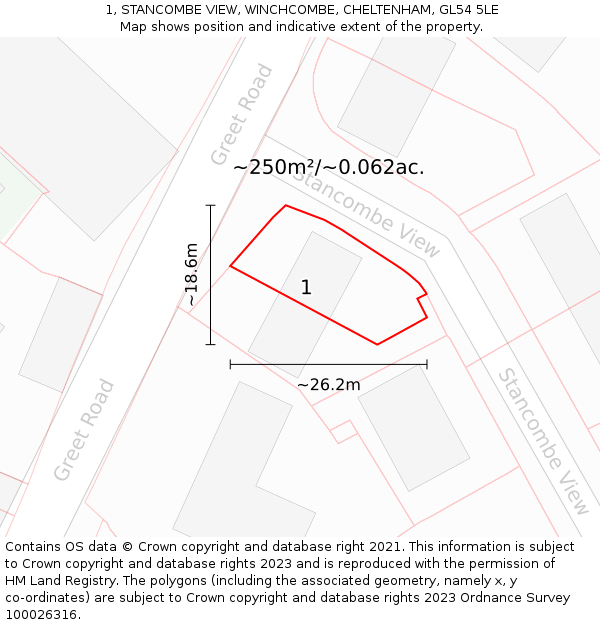 1, STANCOMBE VIEW, WINCHCOMBE, CHELTENHAM, GL54 5LE: Plot and title map