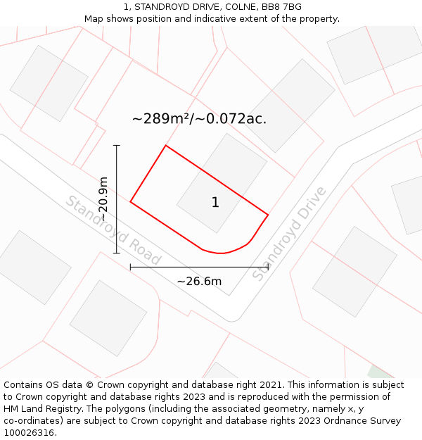 1, STANDROYD DRIVE, COLNE, BB8 7BG: Plot and title map