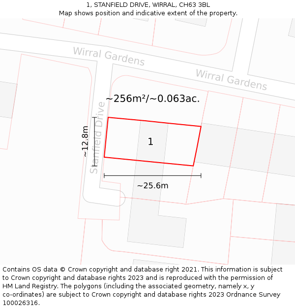 1, STANFIELD DRIVE, WIRRAL, CH63 3BL: Plot and title map
