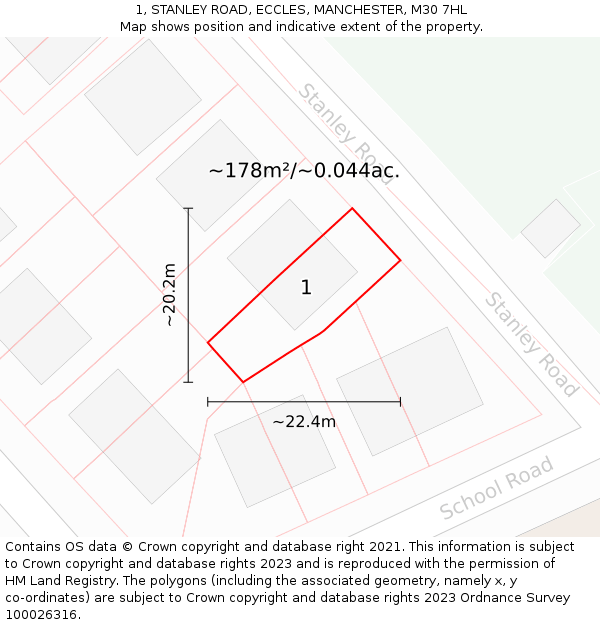 1, STANLEY ROAD, ECCLES, MANCHESTER, M30 7HL: Plot and title map