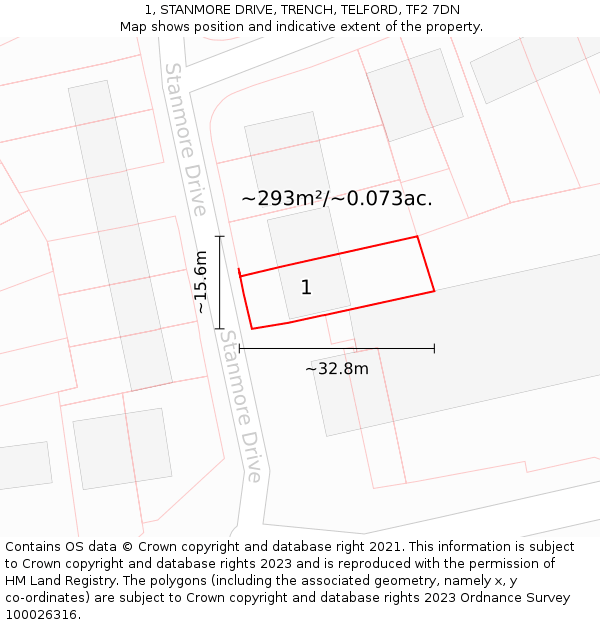 1, STANMORE DRIVE, TRENCH, TELFORD, TF2 7DN: Plot and title map