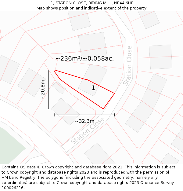 1, STATION CLOSE, RIDING MILL, NE44 6HE: Plot and title map