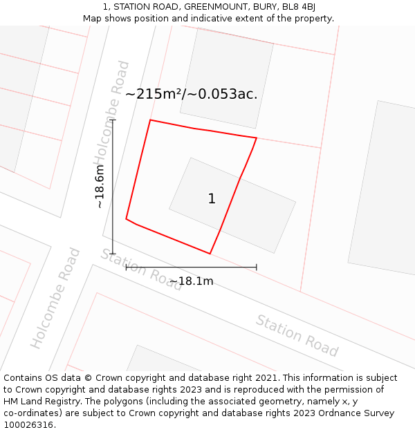 1, STATION ROAD, GREENMOUNT, BURY, BL8 4BJ: Plot and title map