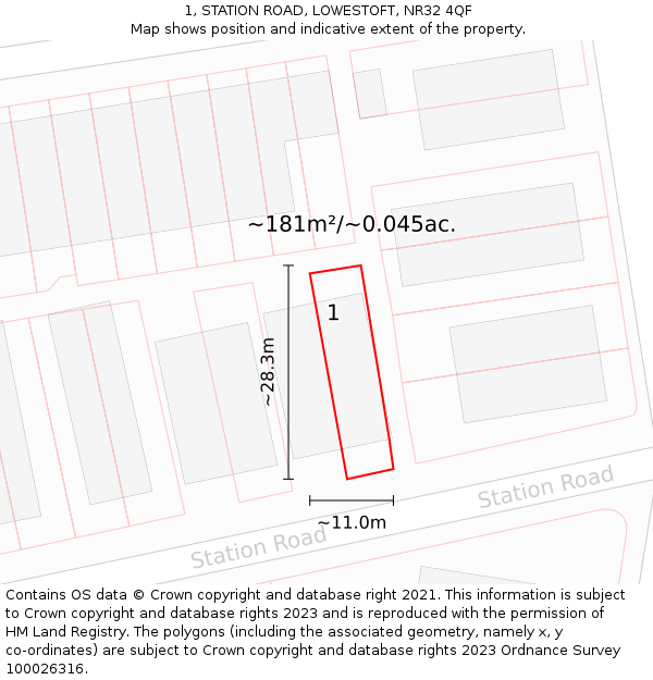 1, STATION ROAD, LOWESTOFT, NR32 4QF: Plot and title map