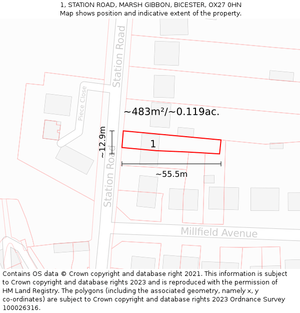 1, STATION ROAD, MARSH GIBBON, BICESTER, OX27 0HN: Plot and title map