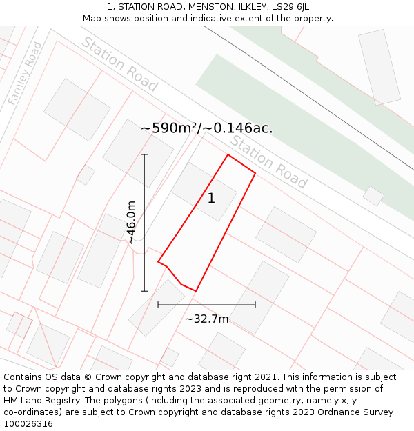 1, STATION ROAD, MENSTON, ILKLEY, LS29 6JL: Plot and title map