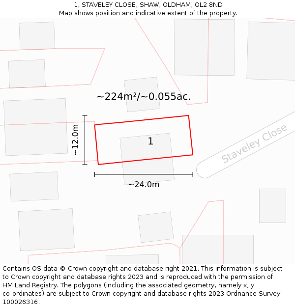 1, STAVELEY CLOSE, SHAW, OLDHAM, OL2 8ND: Plot and title map