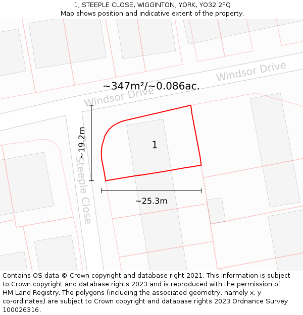 1, STEEPLE CLOSE, WIGGINTON, YORK, YO32 2FQ: Plot and title map