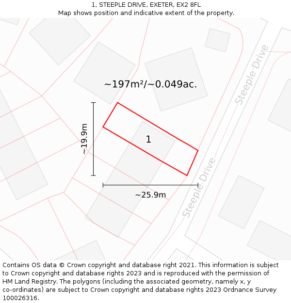 1, STEEPLE DRIVE, EXETER, EX2 8FL: Plot and title map