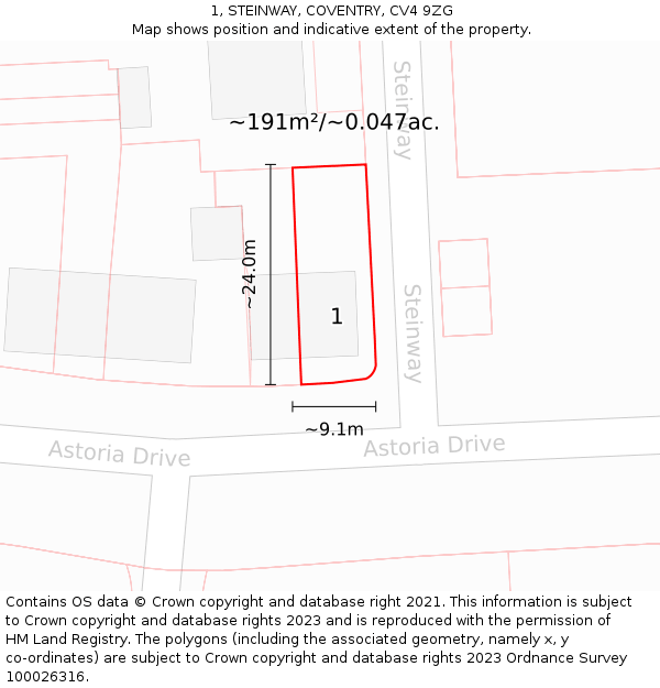1, STEINWAY, COVENTRY, CV4 9ZG: Plot and title map