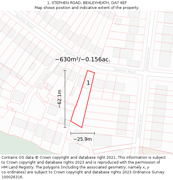 1, STEPHEN ROAD, BEXLEYHEATH, DA7 6EF: Plot and title map