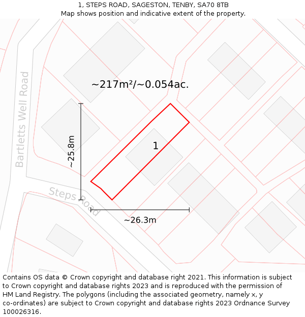 1, STEPS ROAD, SAGESTON, TENBY, SA70 8TB: Plot and title map