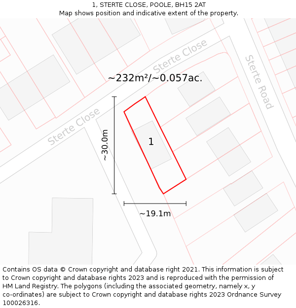 1, STERTE CLOSE, POOLE, BH15 2AT: Plot and title map
