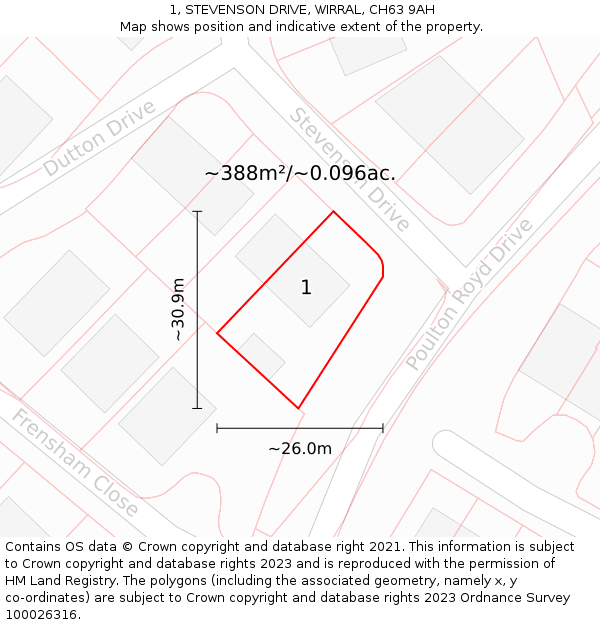 1, STEVENSON DRIVE, WIRRAL, CH63 9AH: Plot and title map