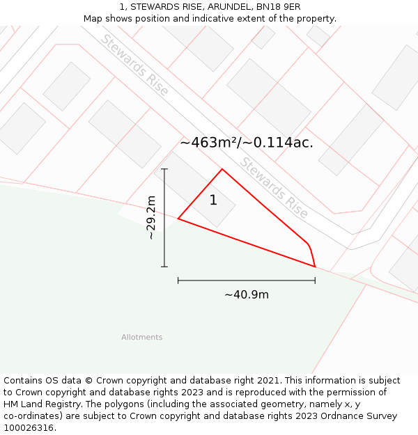 1, STEWARDS RISE, ARUNDEL, BN18 9ER: Plot and title map