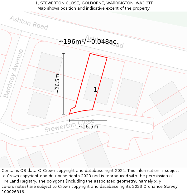 1, STEWERTON CLOSE, GOLBORNE, WARRINGTON, WA3 3TT: Plot and title map