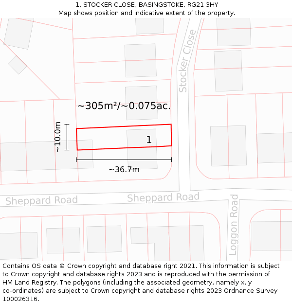 1, STOCKER CLOSE, BASINGSTOKE, RG21 3HY: Plot and title map