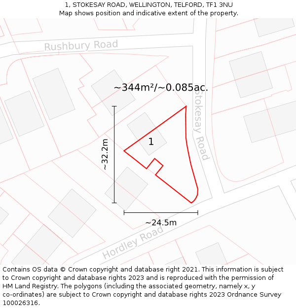 1, STOKESAY ROAD, WELLINGTON, TELFORD, TF1 3NU: Plot and title map