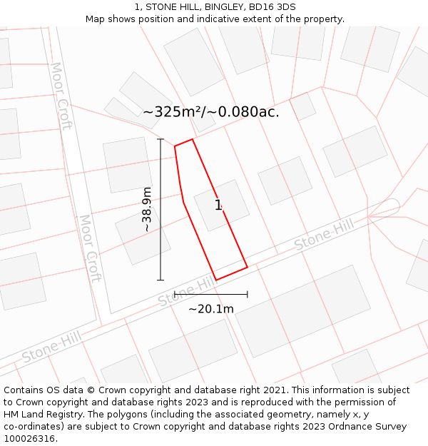 1, STONE HILL, BINGLEY, BD16 3DS: Plot and title map