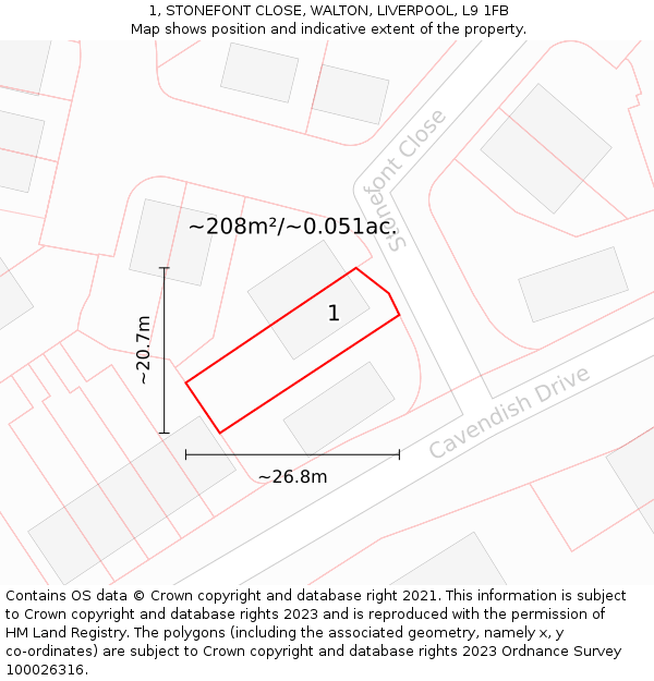 1, STONEFONT CLOSE, WALTON, LIVERPOOL, L9 1FB: Plot and title map