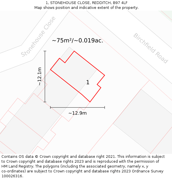 1, STONEHOUSE CLOSE, REDDITCH, B97 4LF: Plot and title map