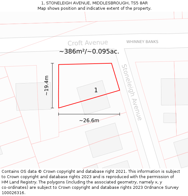 1, STONELEIGH AVENUE, MIDDLESBROUGH, TS5 8AR: Plot and title map