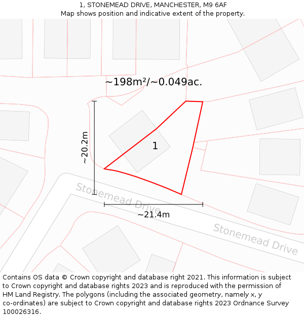 1, STONEMEAD DRIVE, MANCHESTER, M9 6AF: Plot and title map