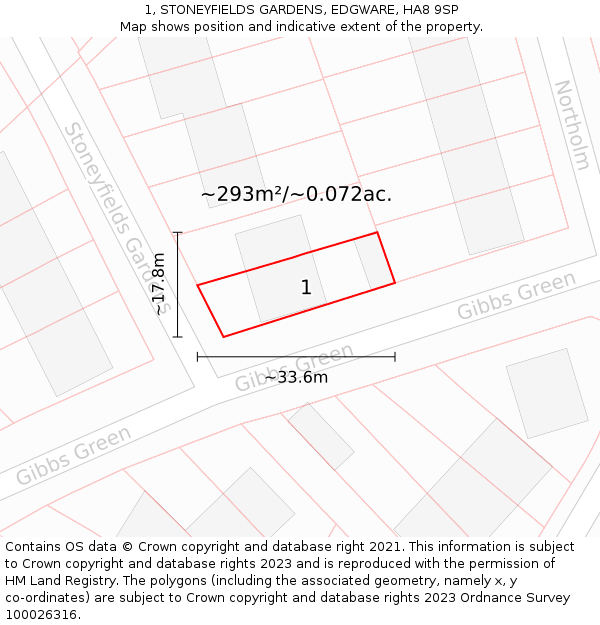 1, STONEYFIELDS GARDENS, EDGWARE, HA8 9SP: Plot and title map
