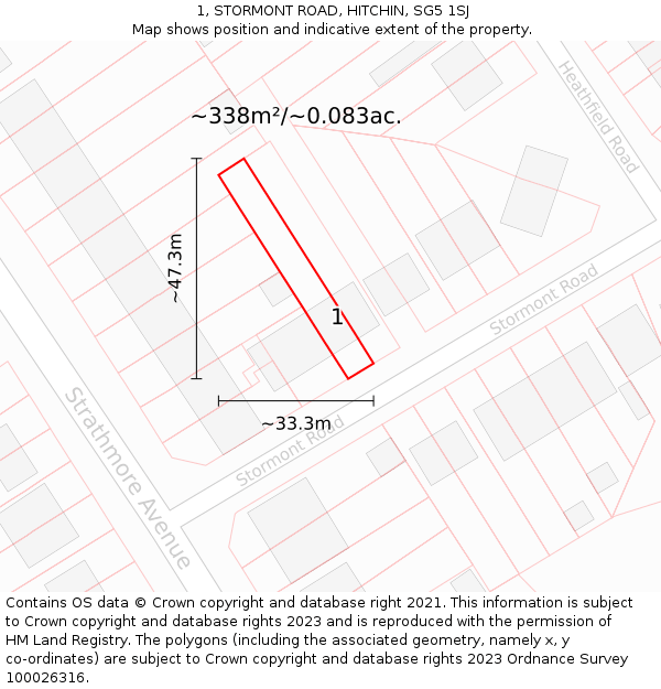 1, STORMONT ROAD, HITCHIN, SG5 1SJ: Plot and title map