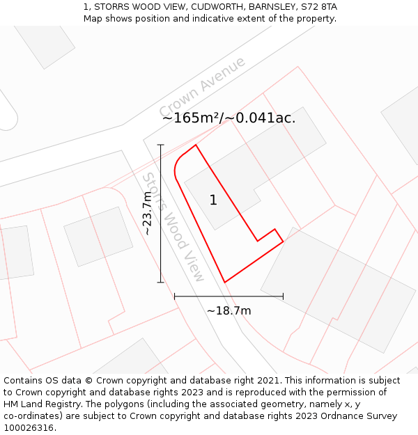 1, STORRS WOOD VIEW, CUDWORTH, BARNSLEY, S72 8TA: Plot and title map