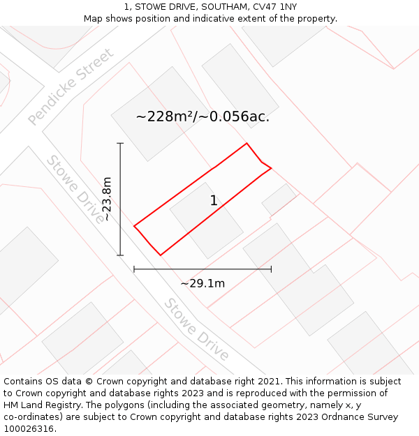1, STOWE DRIVE, SOUTHAM, CV47 1NY: Plot and title map