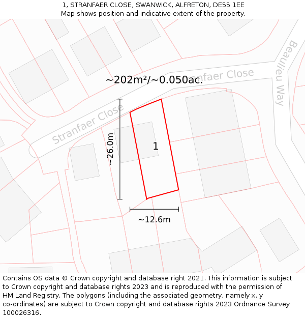 1, STRANFAER CLOSE, SWANWICK, ALFRETON, DE55 1EE: Plot and title map
