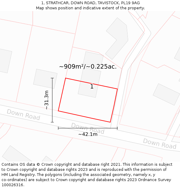 1, STRATHCAR, DOWN ROAD, TAVISTOCK, PL19 9AG: Plot and title map