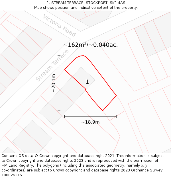 1, STREAM TERRACE, STOCKPORT, SK1 4AS: Plot and title map