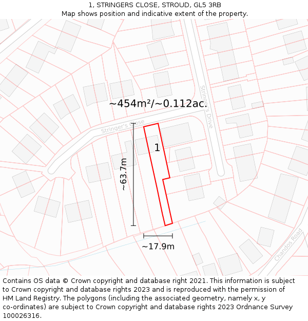 1, STRINGERS CLOSE, STROUD, GL5 3RB: Plot and title map