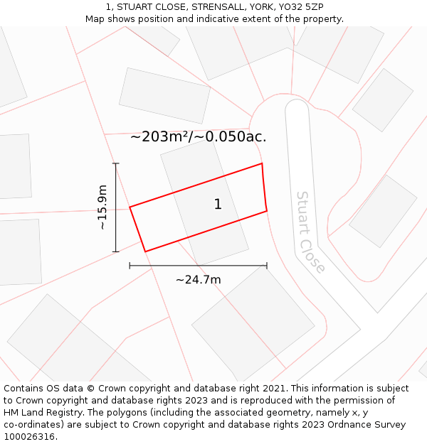 1, STUART CLOSE, STRENSALL, YORK, YO32 5ZP: Plot and title map