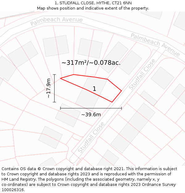 1, STUDFALL CLOSE, HYTHE, CT21 6NN: Plot and title map