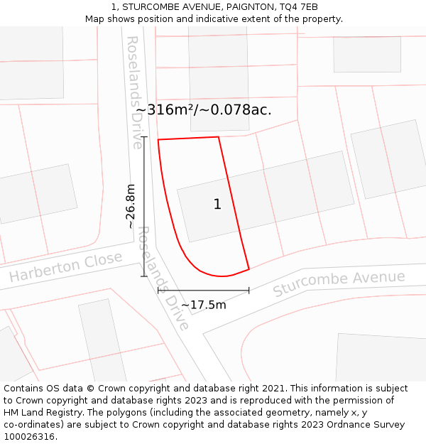 1, STURCOMBE AVENUE, PAIGNTON, TQ4 7EB: Plot and title map
