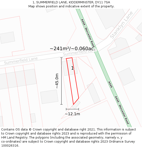 1, SUMMERFIELD LANE, KIDDERMINSTER, DY11 7SA: Plot and title map
